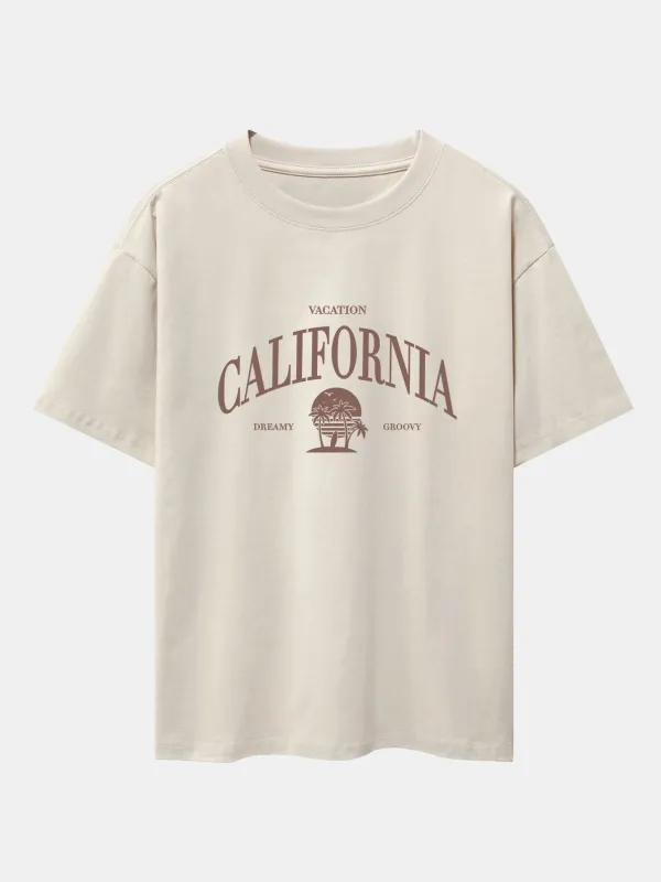 California Slogan Print Drop Shoulder Oversize T-Shirt sold by Hoooyi