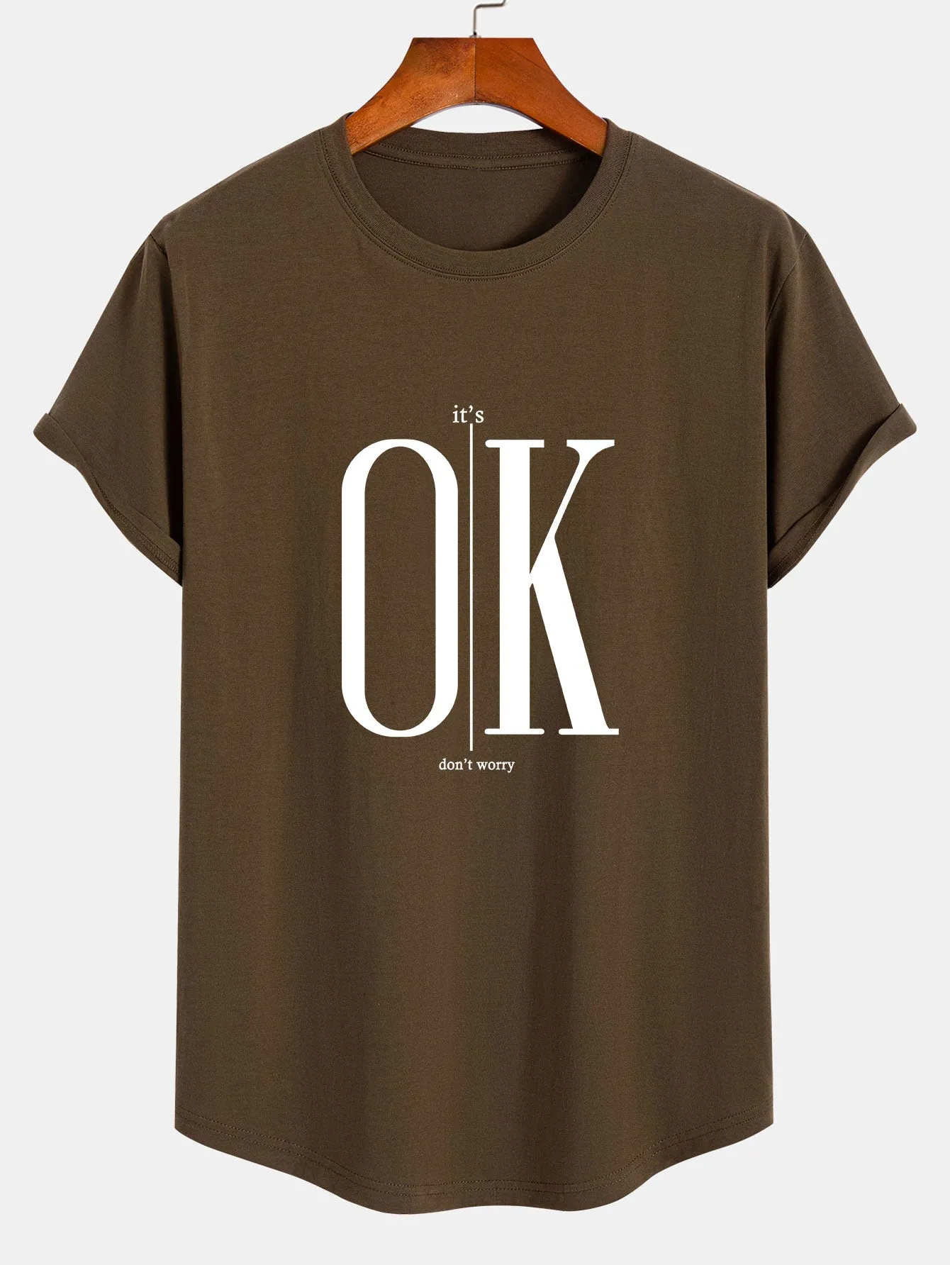 OK Slogan Print Cotton Arc Hem T-Shirt sold by Hoooyi product image thumbnail 4
