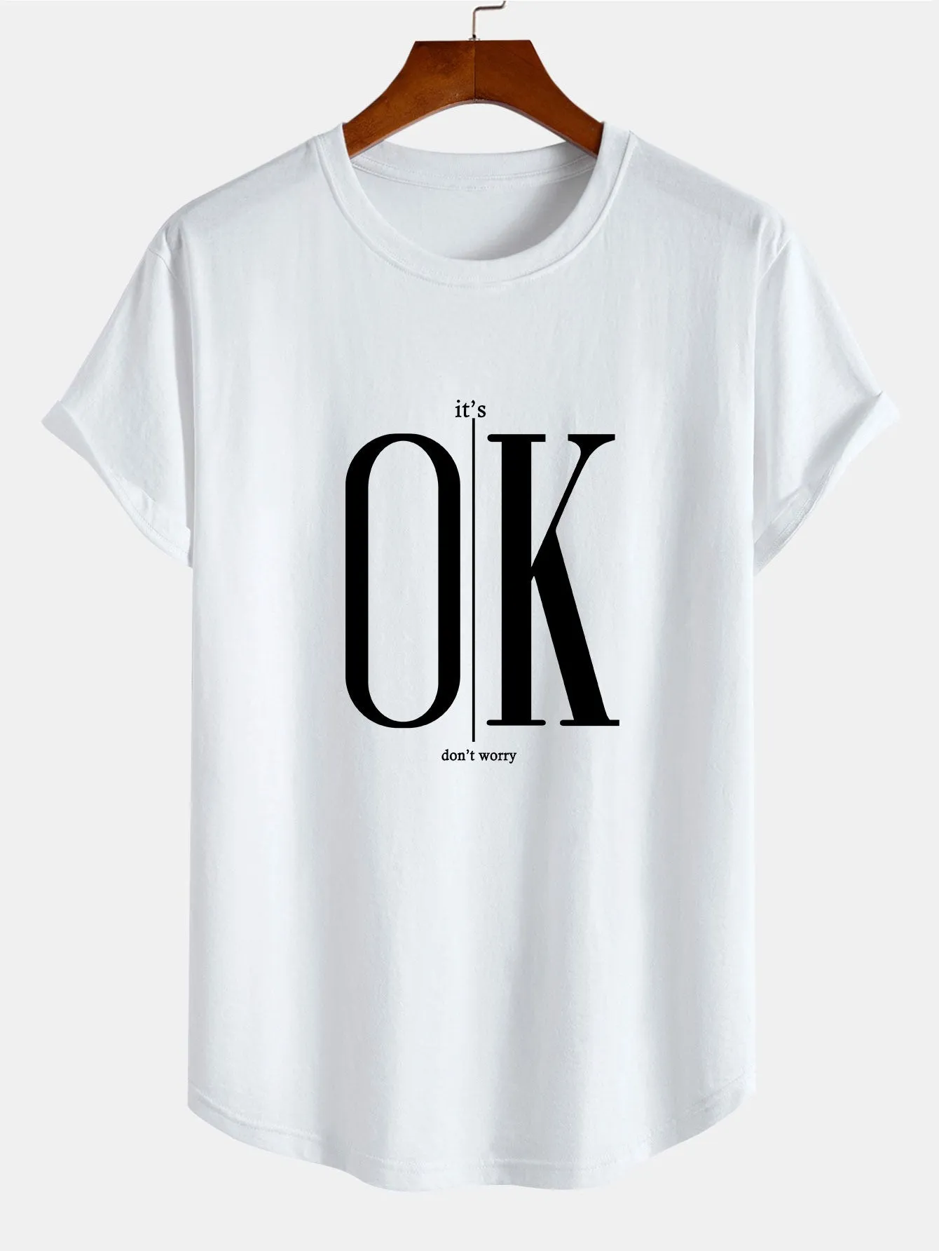 OK Slogan Print Cotton Arc Hem T-Shirt sold by Hoooyi product image thumbnail 2