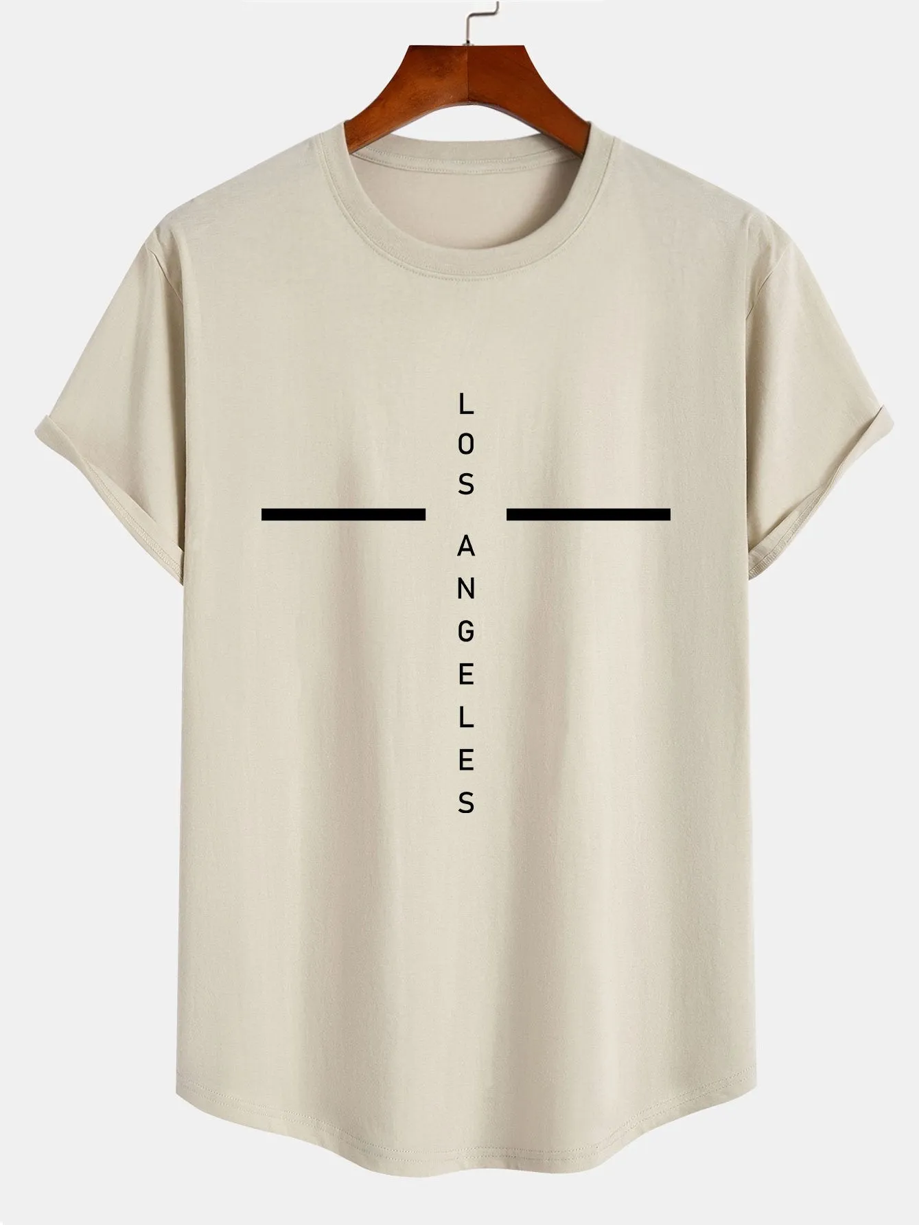 Stripe Los Angeles Print Cotton Arc Hem T-Shirt sold by Hoooyi product image thumbnail 3