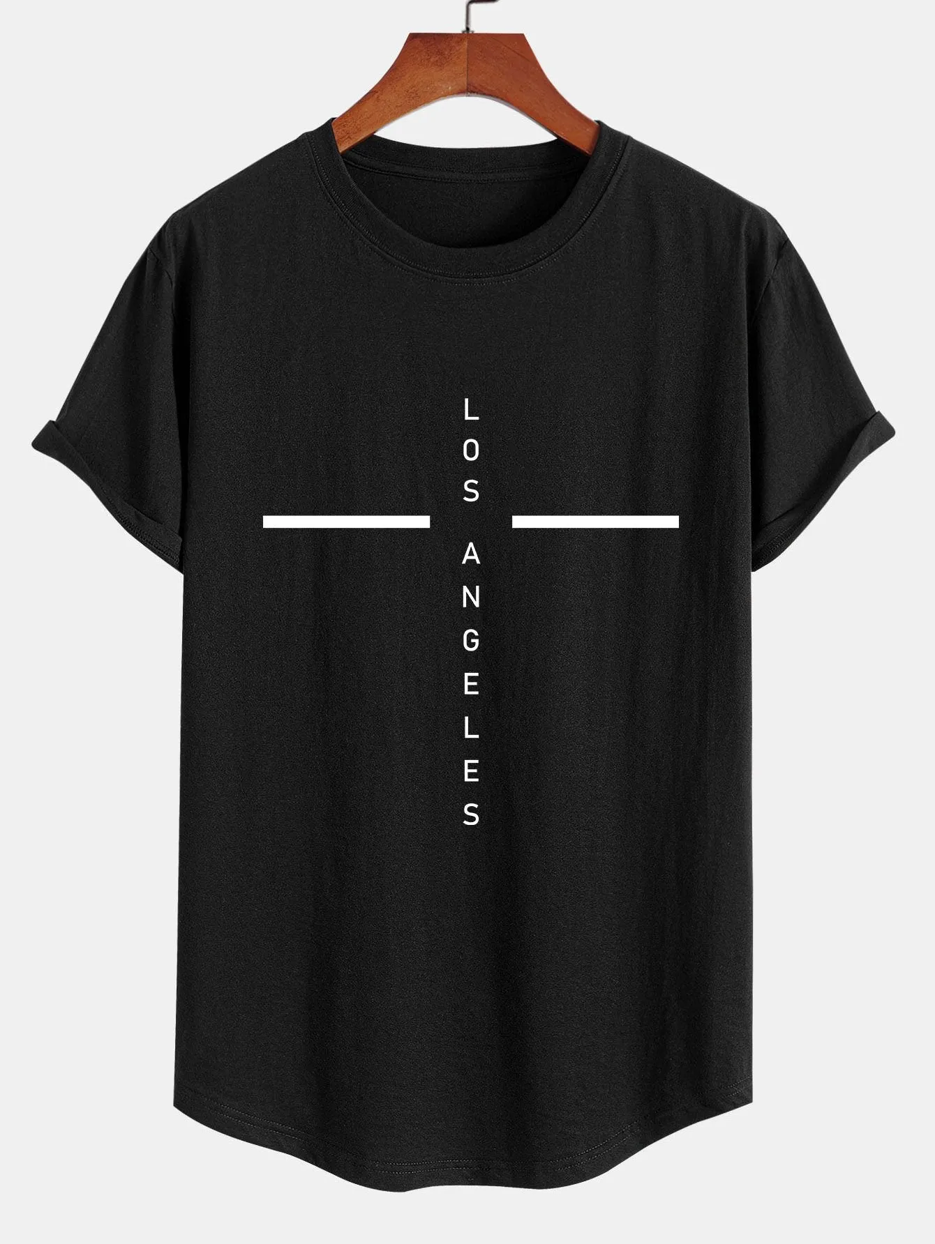 Stripe Los Angeles Print Cotton Arc Hem T-Shirt sold by Hoooyi