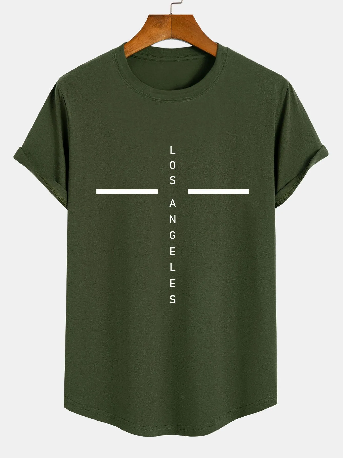 Stripe Los Angeles Print Cotton Arc Hem T-Shirt sold by Hoooyi product image thumbnail 5