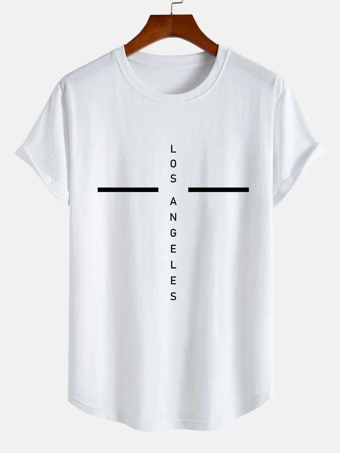 Stripe Los Angeles Print Cotton Arc Hem T-Shirt sold by Hoooyi product image thumbnail 2