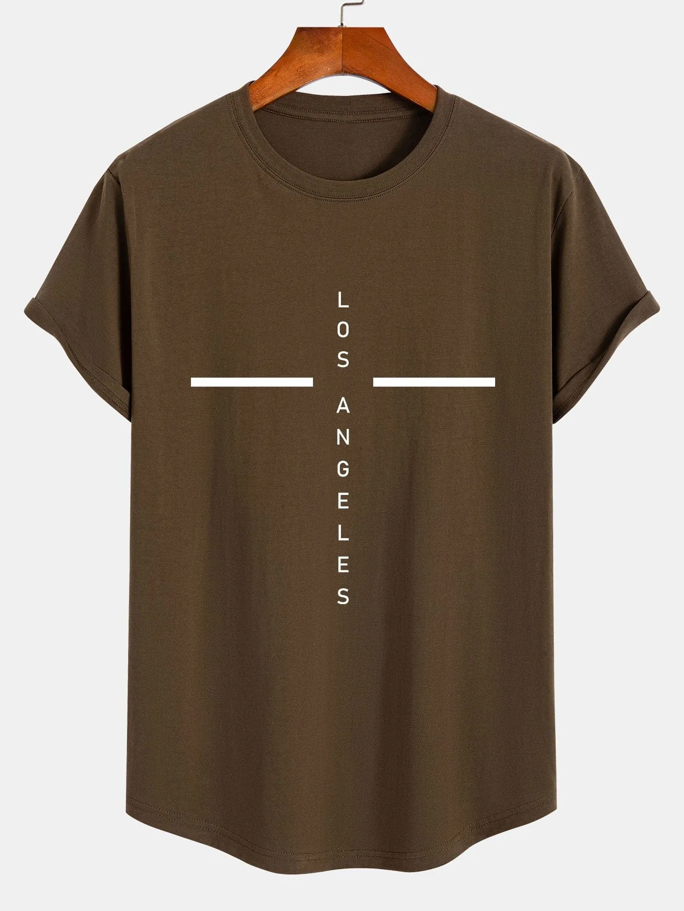 Stripe Los Angeles Print Cotton Arc Hem T-Shirt sold by Hoooyi product image thumbnail 4