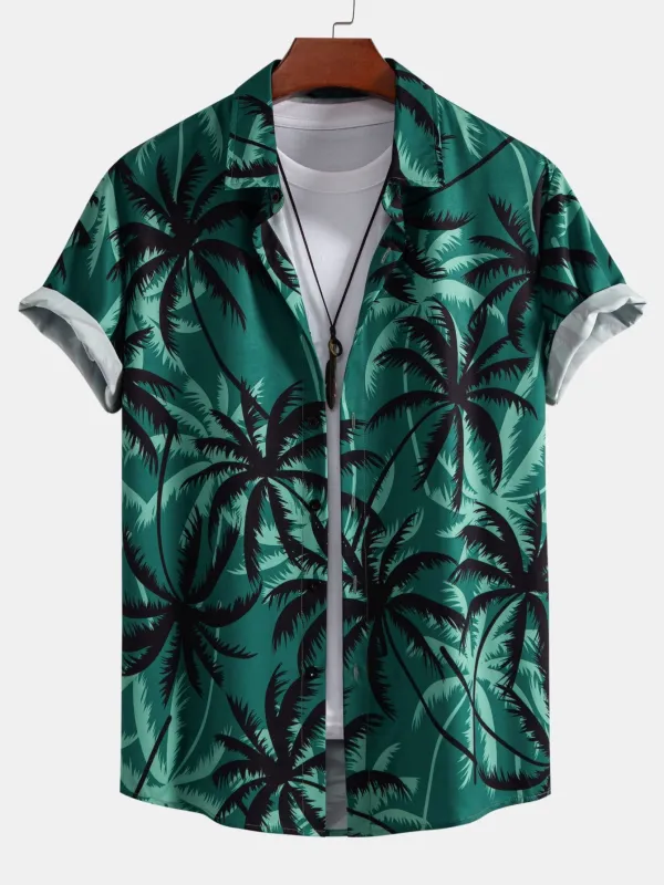 Palm Tree Print Button Up Shirt sold by Hoooyi
