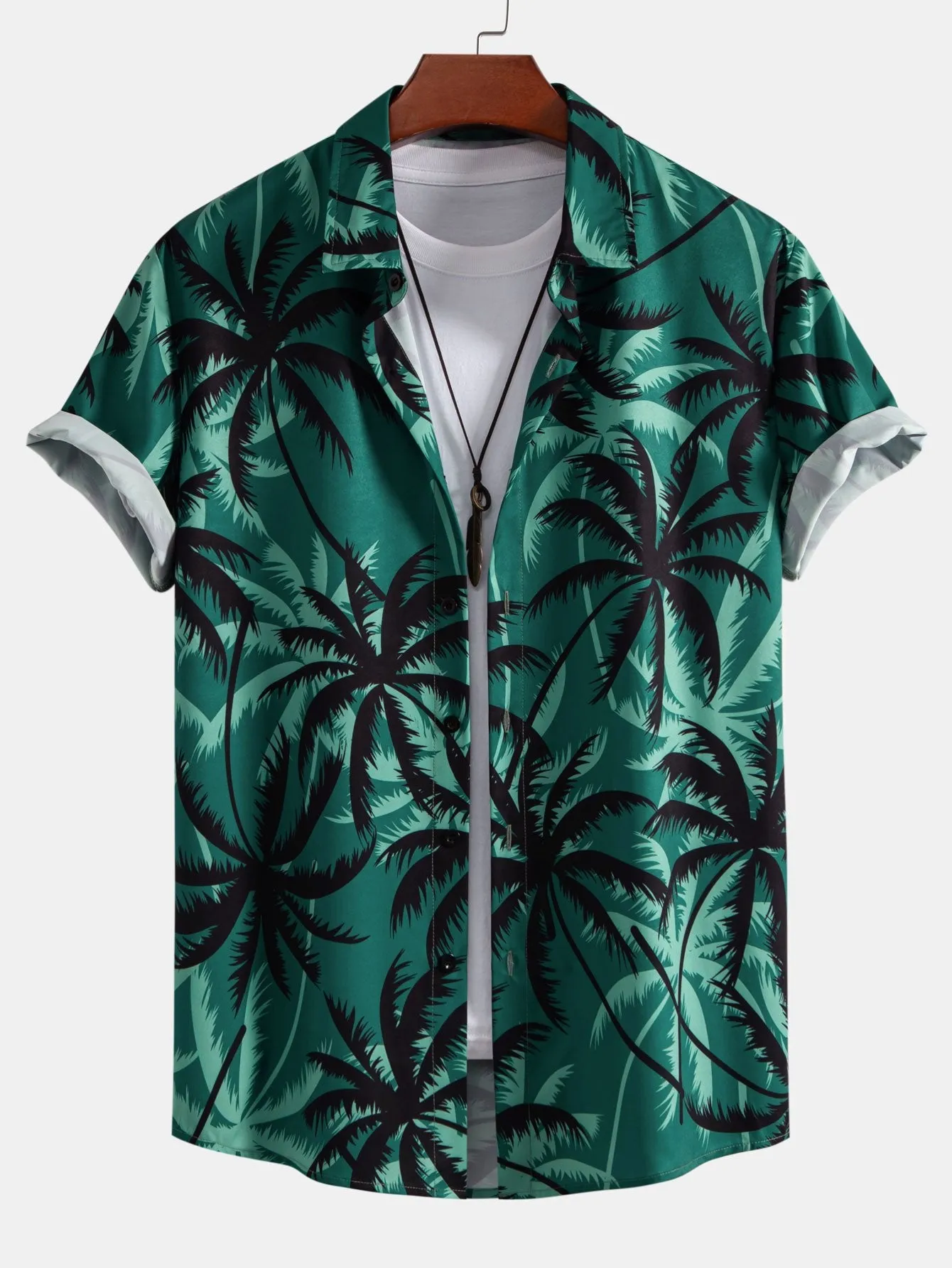 Palm Tree Print Button Up Shirt sold by Hoooyi