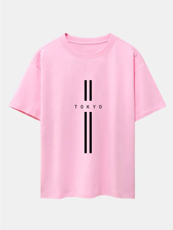 Stripe Tokyo Print Drop Shoulder Oversize T-Shirt sold by Hoooyi