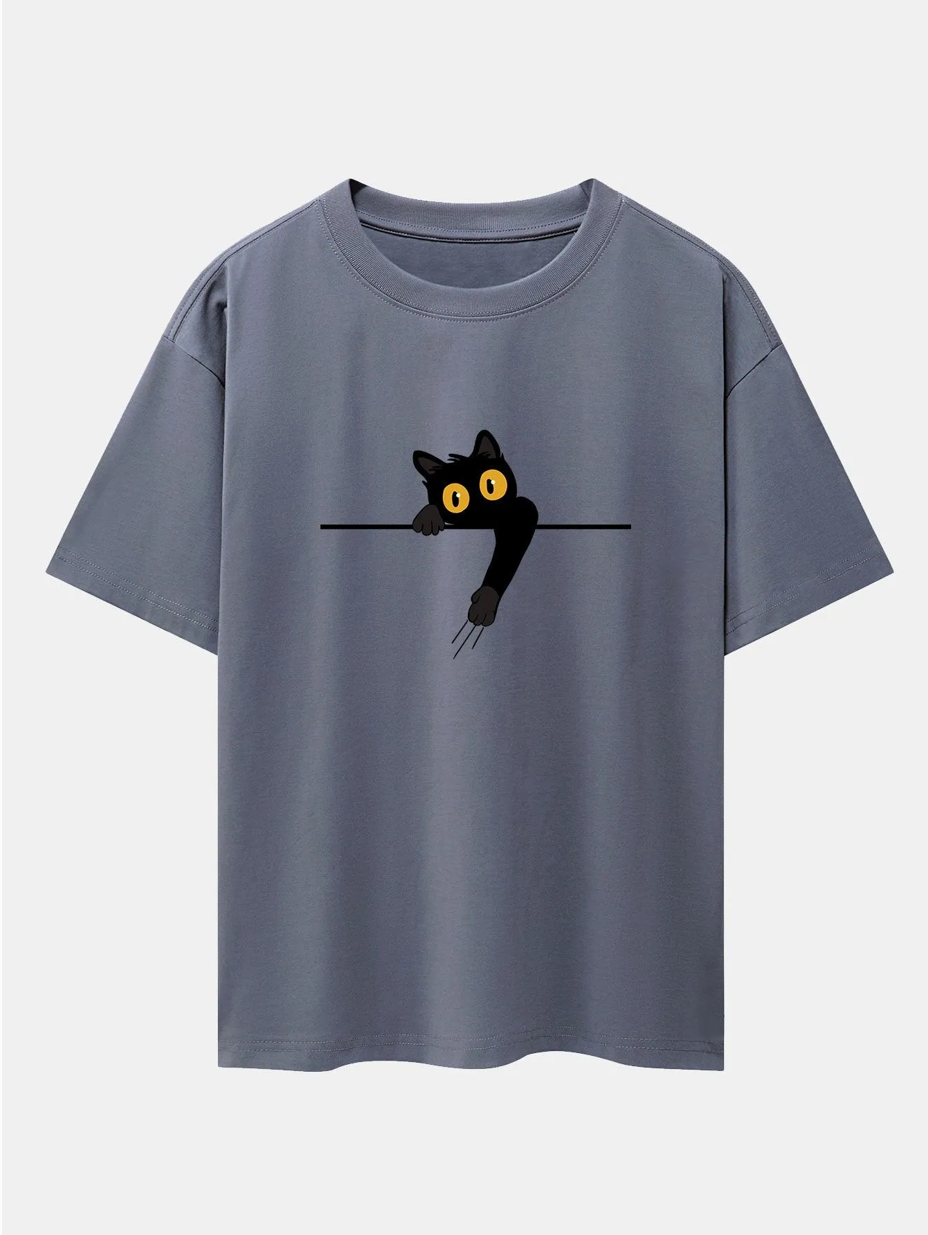 Black Cat Print Drop Shoulder Oversize T-Shirt sold by Hoooyi product image thumbnail 5