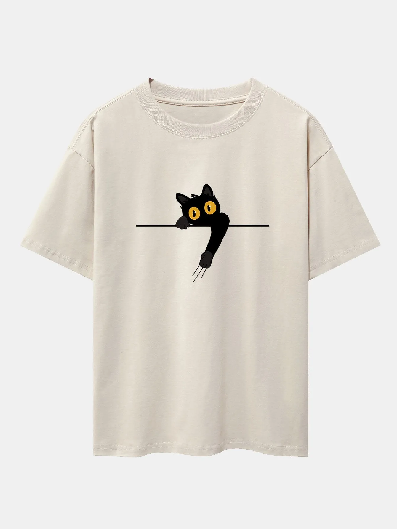 Black Cat Print Drop Shoulder Oversize T-Shirt sold by Hoooyi product image thumbnail 2