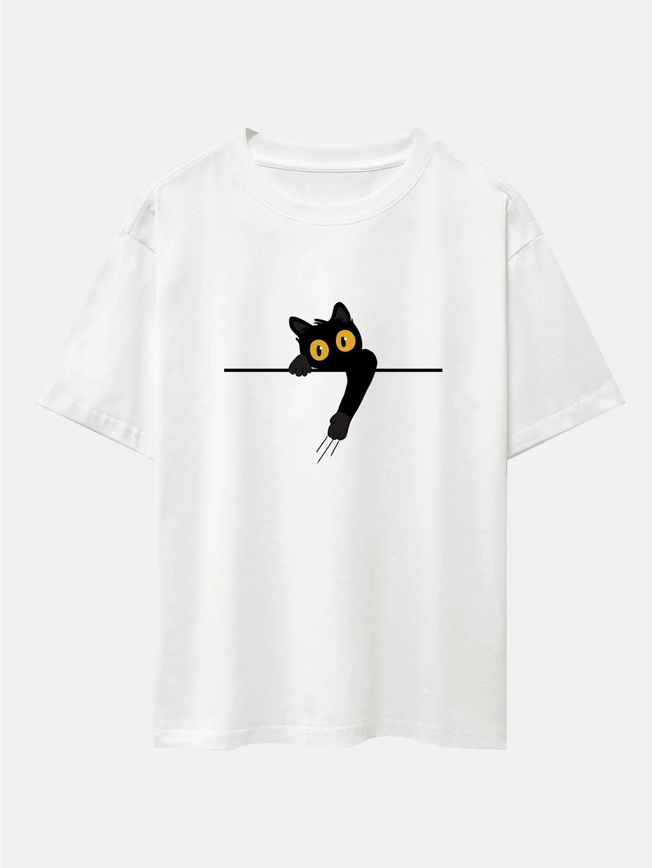 Black Cat Print Drop Shoulder Oversize T-Shirt sold by Hoooyi product image thumbnail 3