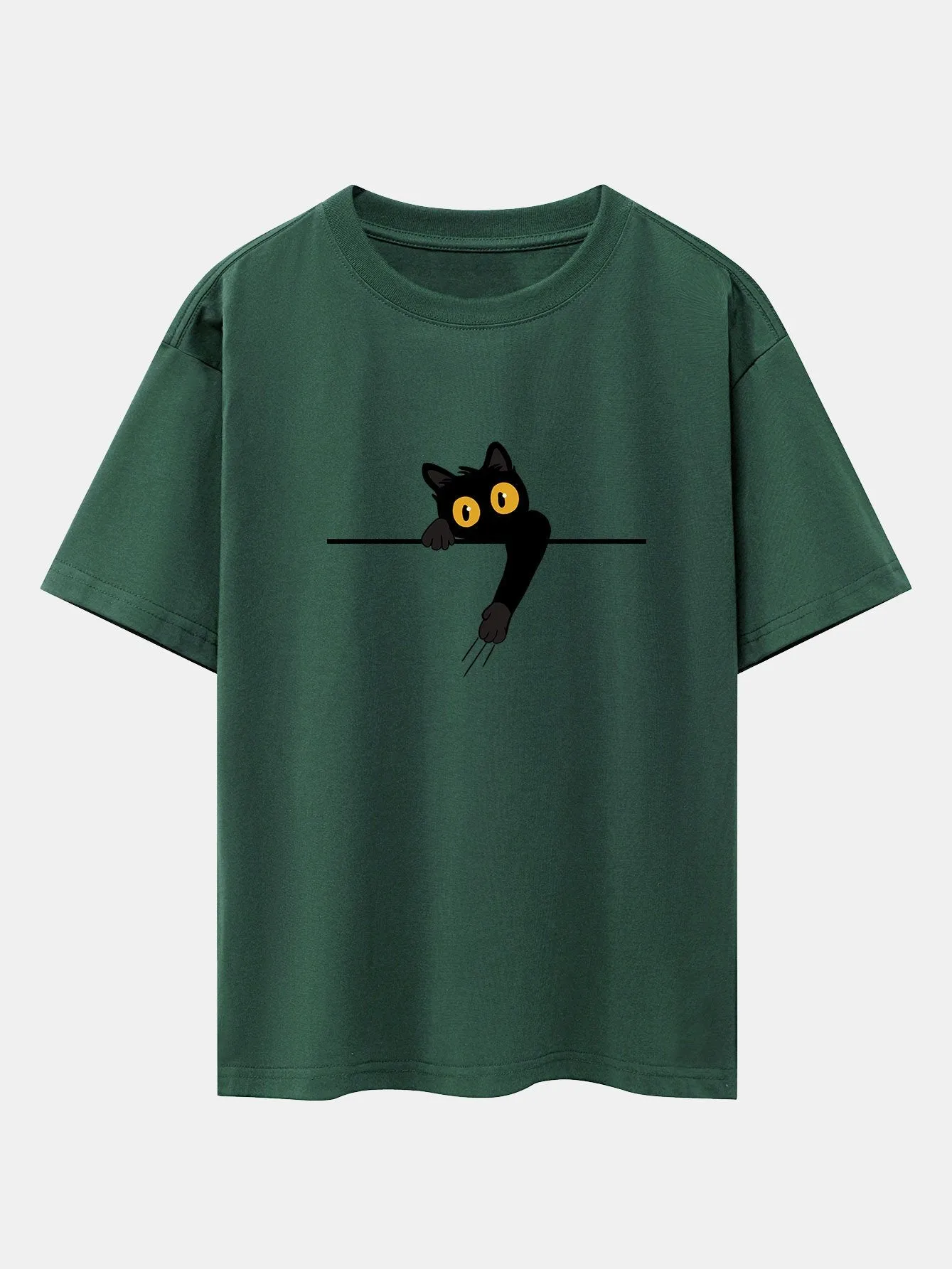 Black Cat Print Drop Shoulder Oversize T-Shirt sold by Hoooyi