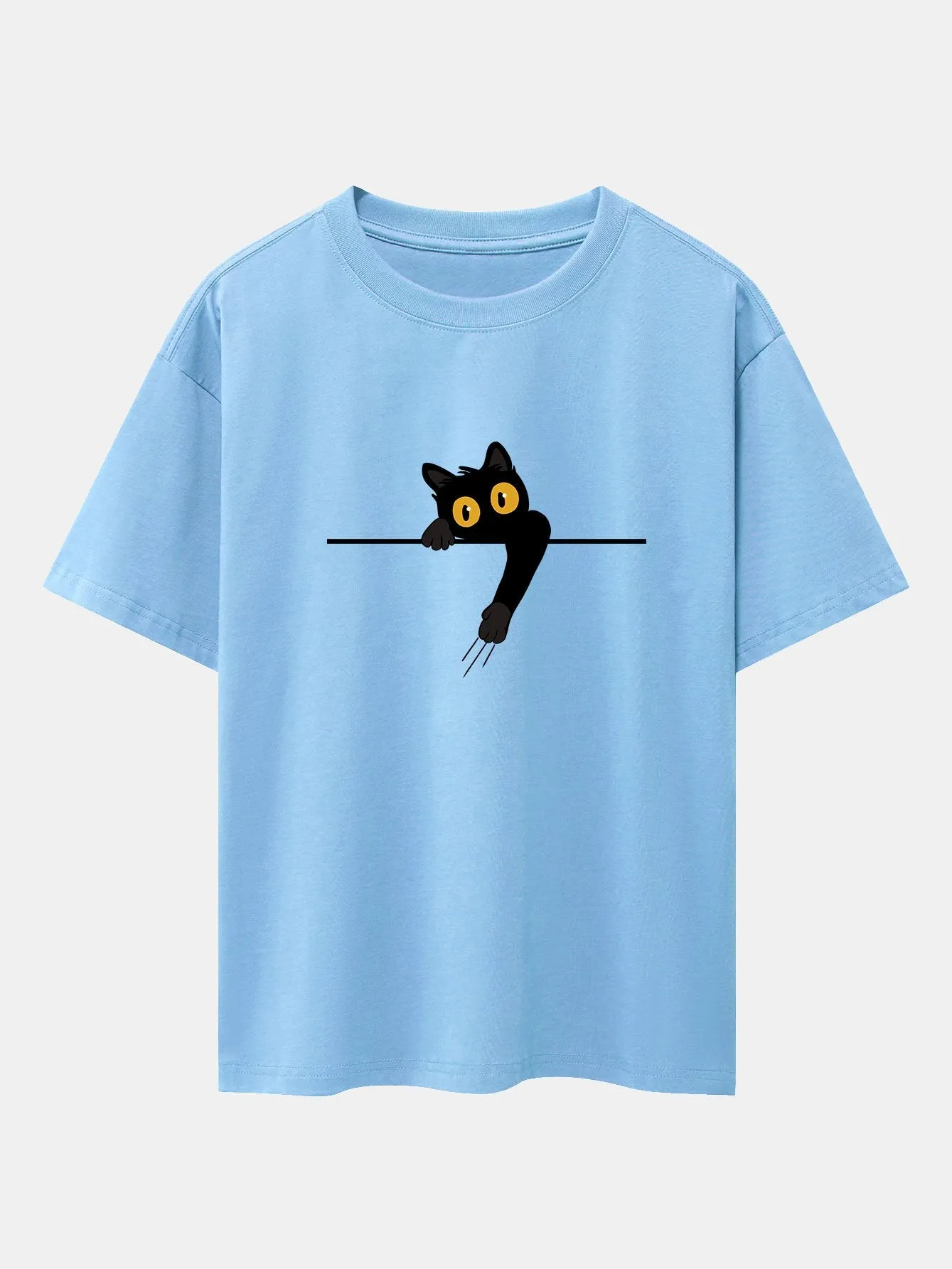 Black Cat Print Drop Shoulder Oversize T-Shirt sold by Hoooyi product image thumbnail 4