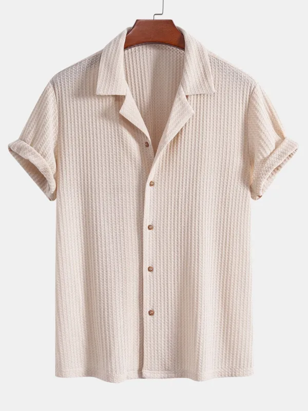 Short Sleeve Knitted Waffle Cuban Shirt sold by Hoooyi