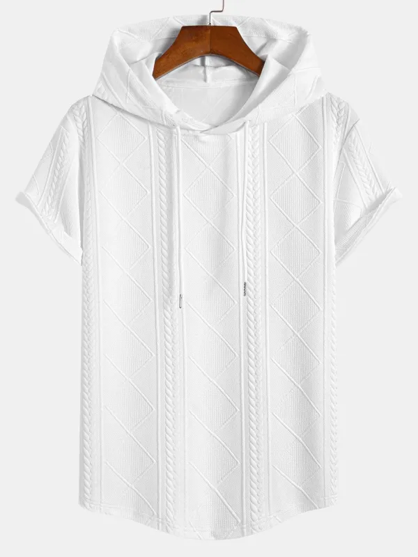 Geometry Jacquard Hooded Arc Hem T-Shirt sold by Hoooyi