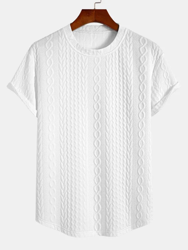 Twist Jacquard Arc Hem T-Shirt sold by Hoooyi