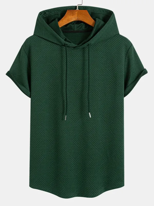 Striped Jacquard Hooded Arc Hem T-Shirt sold by Hoooyi