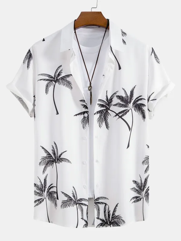 Palm Tree Print Button Up Shirt sold by Hoooyi