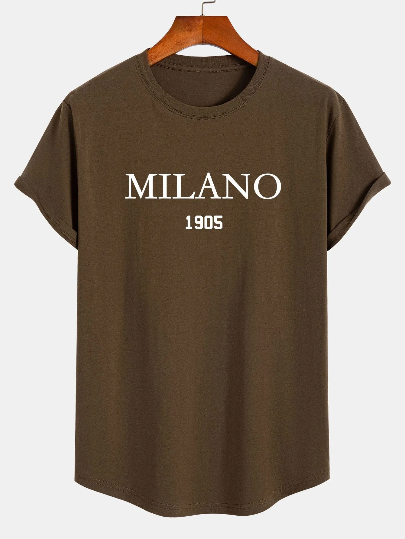Milano Slogan Print Cotton Arc Hem T-Shirt sold by Hoooyi product image thumbnail 5