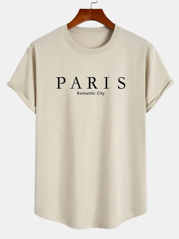 Paris Slogan Print Cotton Arc Hem T-Shirt sold by Hoooyi
