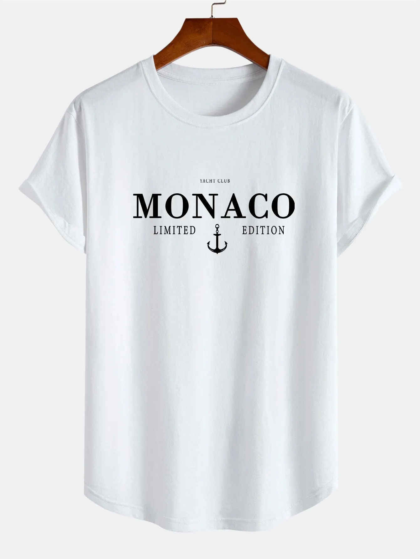 Monaco Slogan Print Cotton Arc Hem T-Shirt sold by Hoooyi product image thumbnail 2
