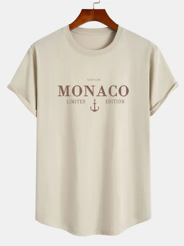 Monaco Slogan Print Cotton Arc Hem T-Shirt sold by Hoooyi