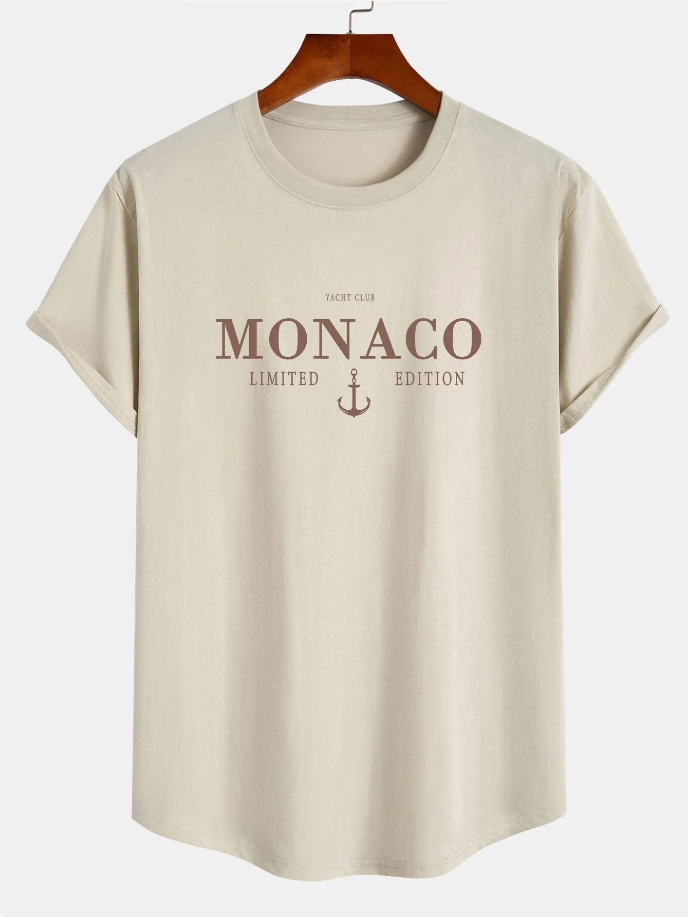 Monaco Slogan Print Cotton Arc Hem T-Shirt sold by Hoooyi