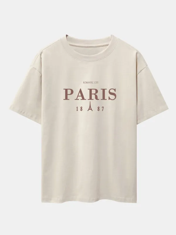 Paris Print Drop Shoulder Oversize T-Shirt sold by Hoooyi