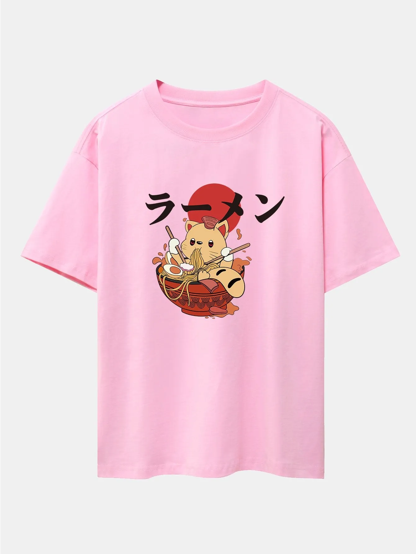 Ramen Cat Print Drop Shoulder Oversize T-Shirt sold by Hoooyi product image thumbnail 4