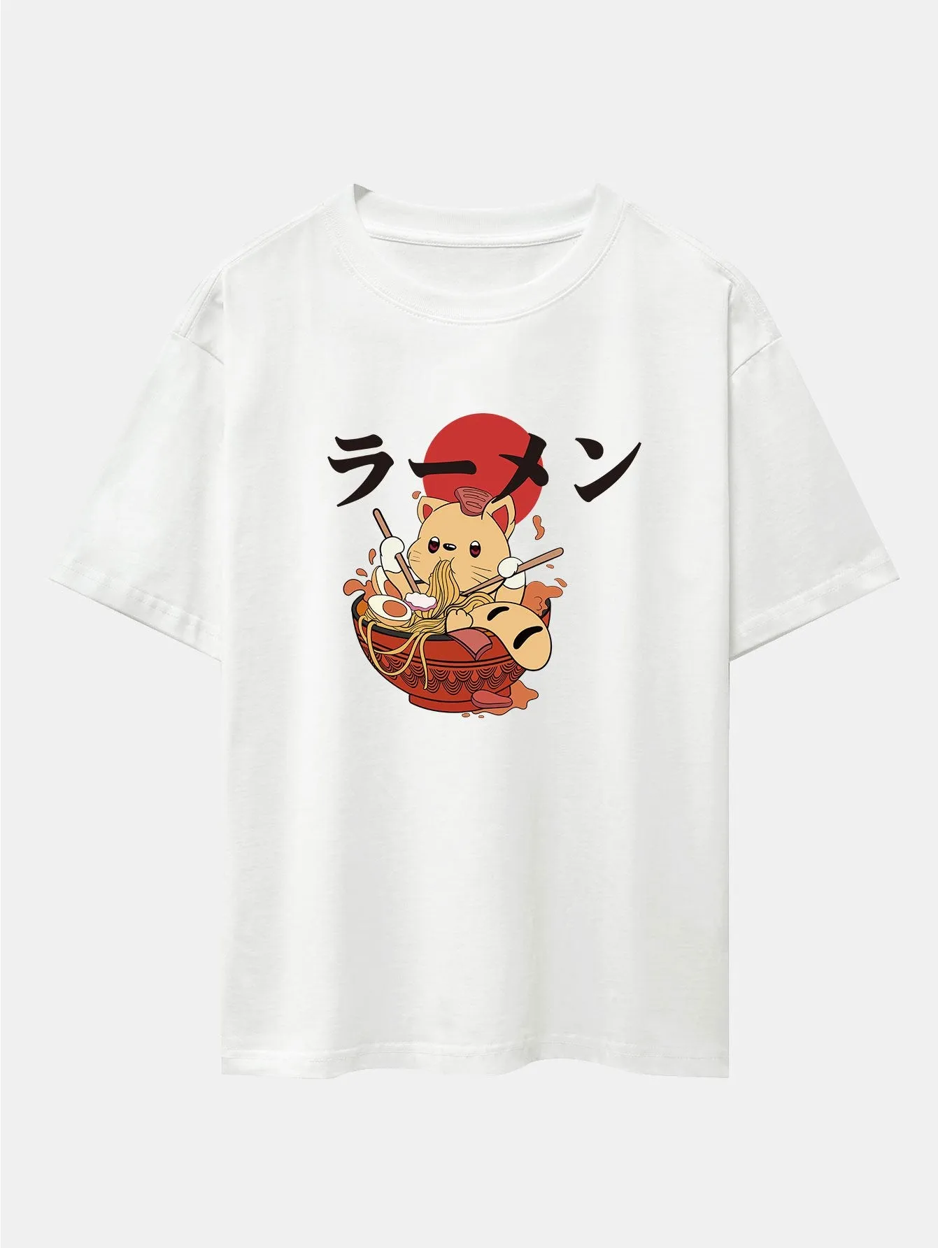 Ramen Cat Print Drop Shoulder Oversize T-Shirt sold by Hoooyi product image thumbnail 3