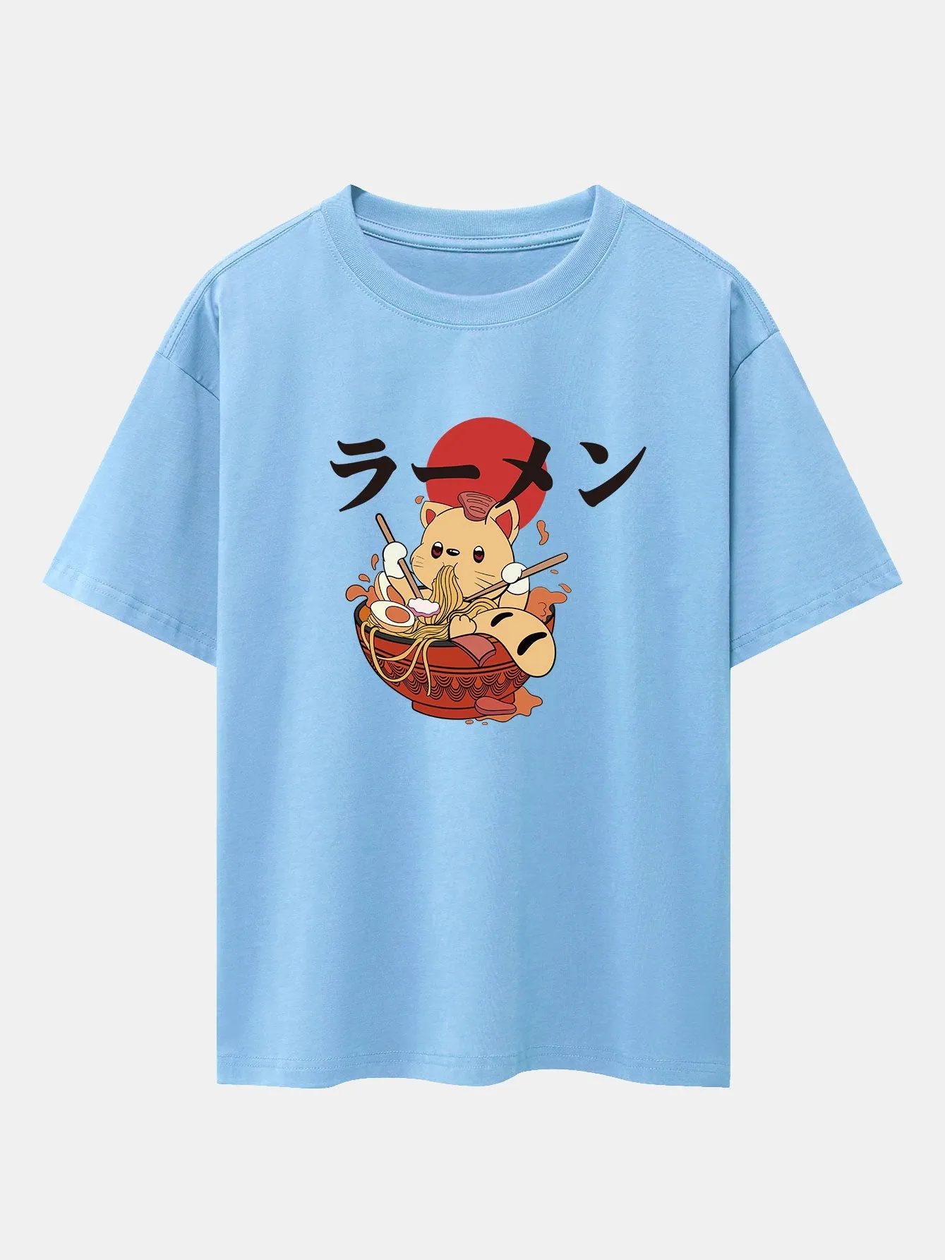 Ramen Cat Print Drop Shoulder Oversize T-Shirt sold by Hoooyi product image thumbnail 5