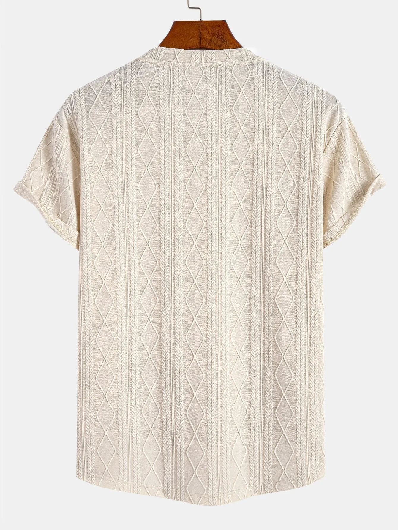 Muscle Fit Geometric Rhombus Jacquard Arc Hem T-Shirt sold by Hoooyi product image thumbnail 4