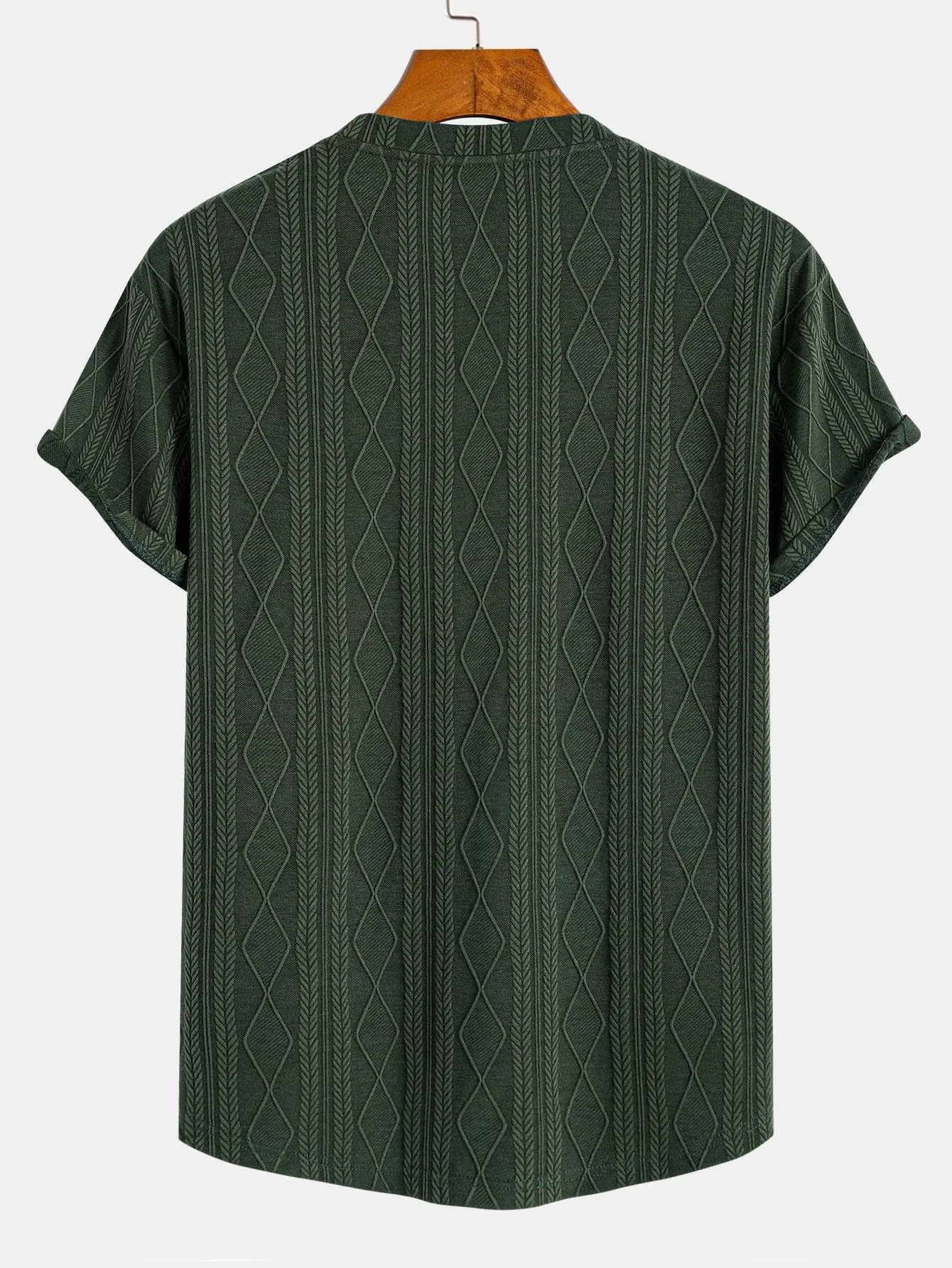 Muscle Fit Geometric Rhombus Jacquard Arc Hem T-Shirt sold by Hoooyi product image thumbnail 2