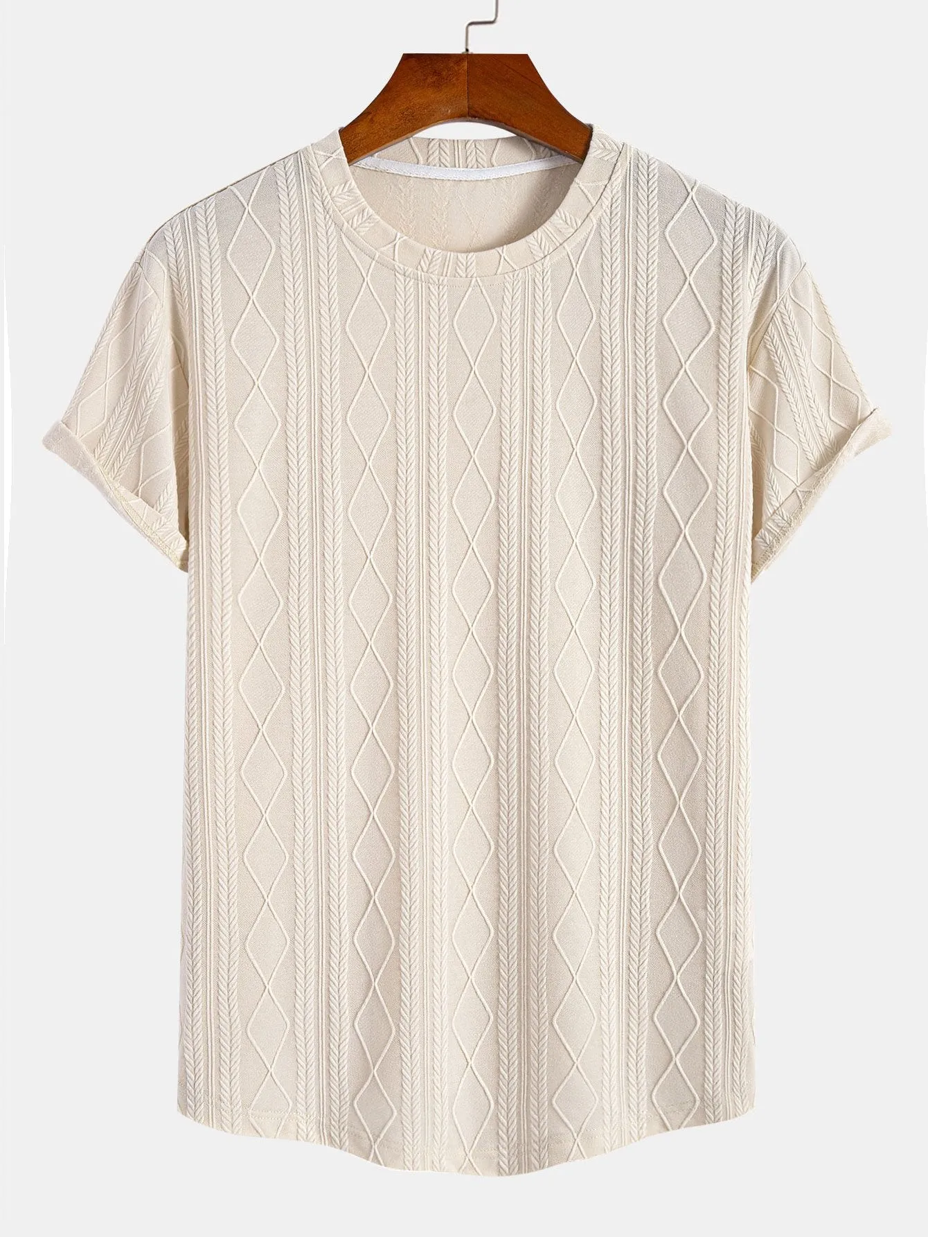 Muscle Fit Geometric Rhombus Jacquard Arc Hem T-Shirt sold by Hoooyi product image thumbnail 3