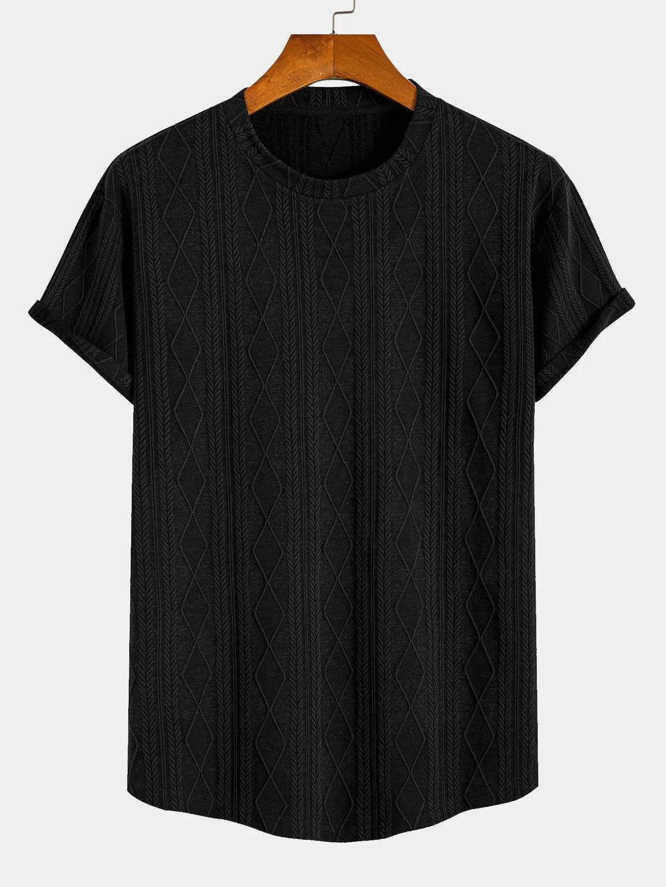 Muscle Fit Geometric Rhombus Jacquard Arc Hem T-Shirt sold by Hoooyi product image thumbnail 5