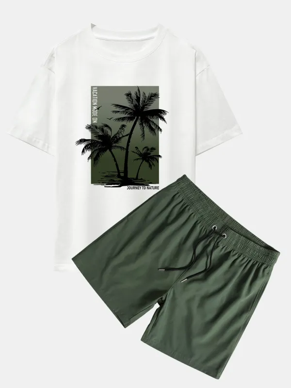 Palm Tree Print Oversize T-Shirt & Swim Shorts made by Hoooyi