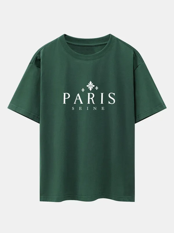 Paris City Print Drop Shoulder Oversize T-Shirt sold by Hoooyi