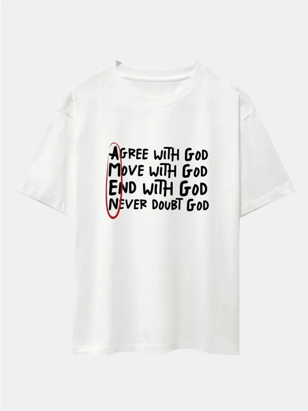 Circled Slogan Print Drop Shoulder Oversize T-Shirt sold by Hoooyi
