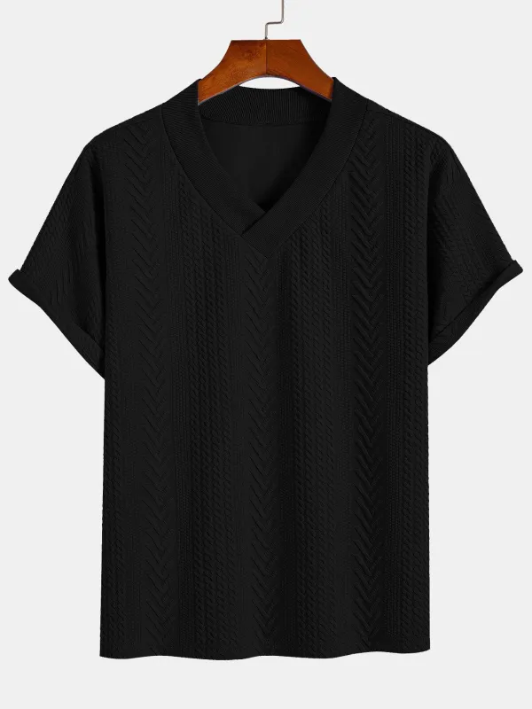 Oversize Geometric Jacquard V-neck T-Shirt sold by Hoooyi