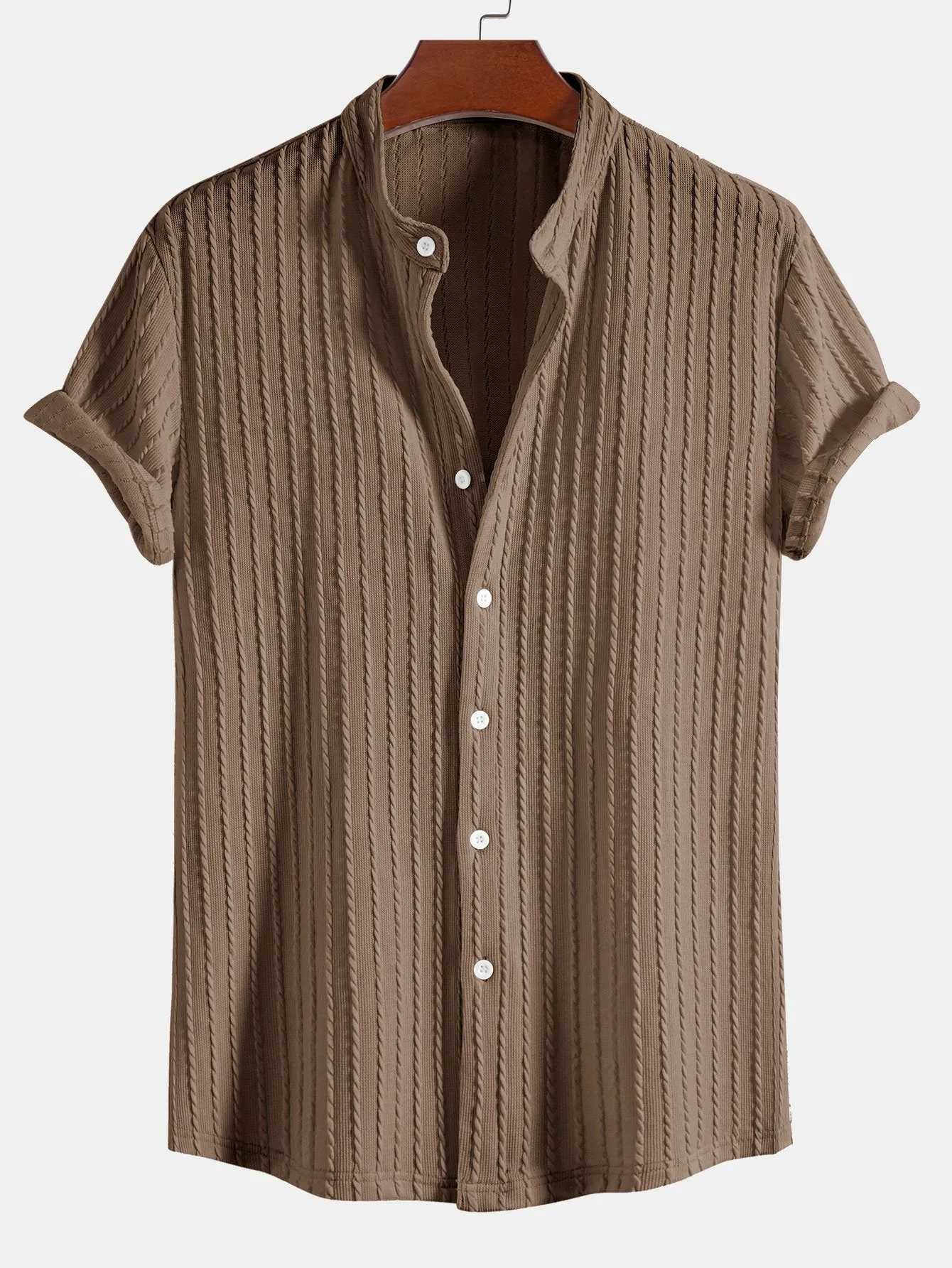 Muscle Fit Stand Collar Knitted Ribbed Shirt sold by Hoooyi product image thumbnail 2