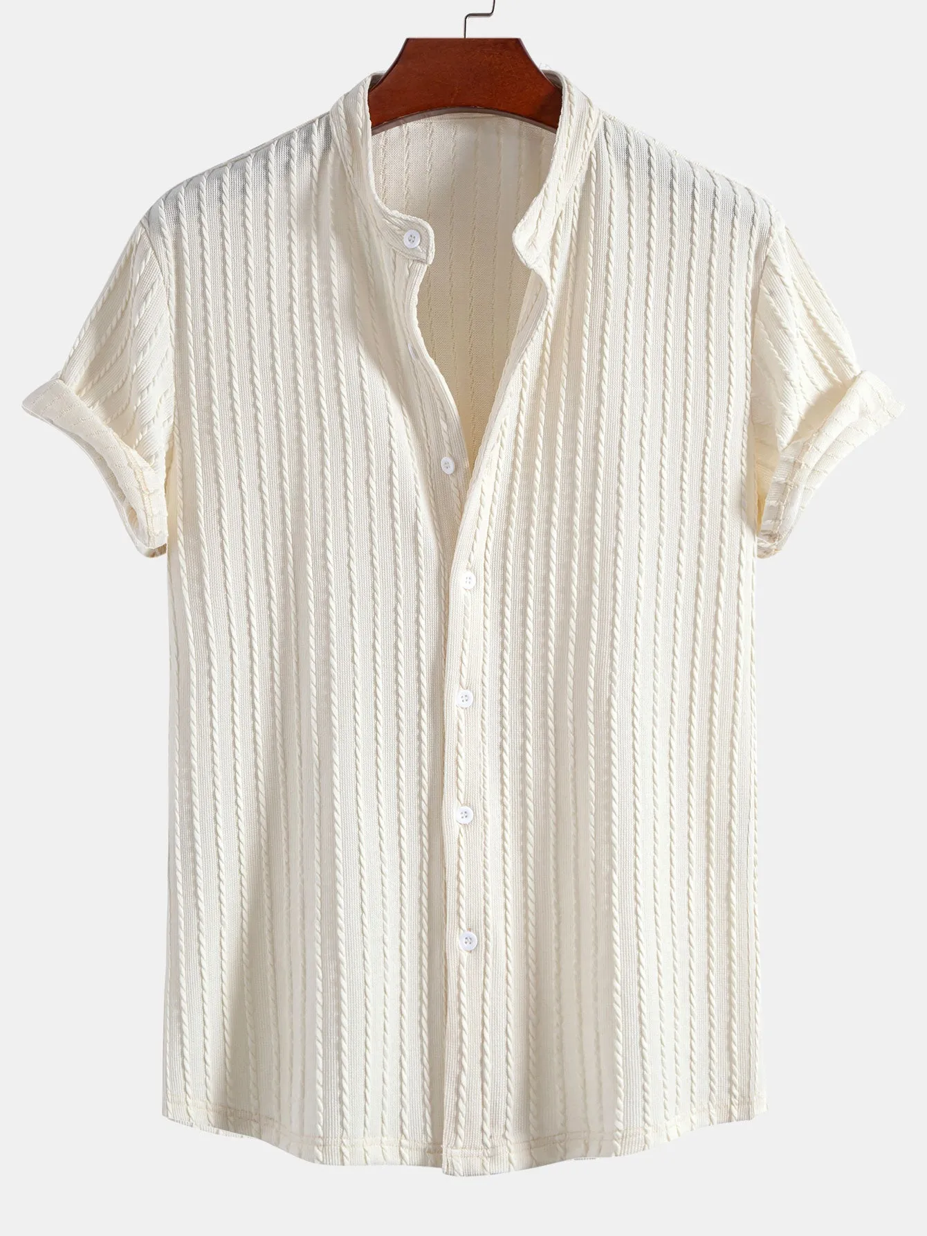 Muscle Fit Stand Collar Knitted Ribbed Shirt sold by Hoooyi product image thumbnail 4
