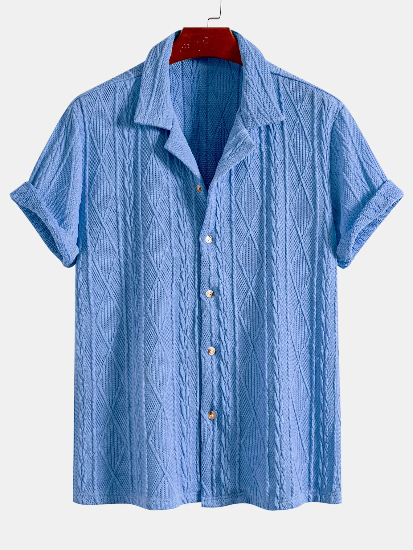 Knitted Geometric Textured Cuban Shirt sold by Hoooyi product image thumbnail 2