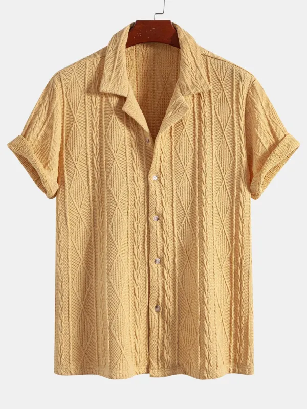 Knitted Geometric Textured Cuban Shirt sold by Hoooyi