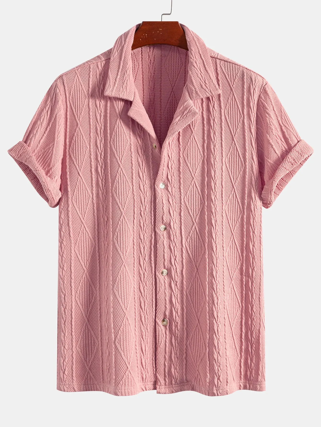 Knitted Geometric Textured Cuban Shirt sold by Hoooyi product image thumbnail 3