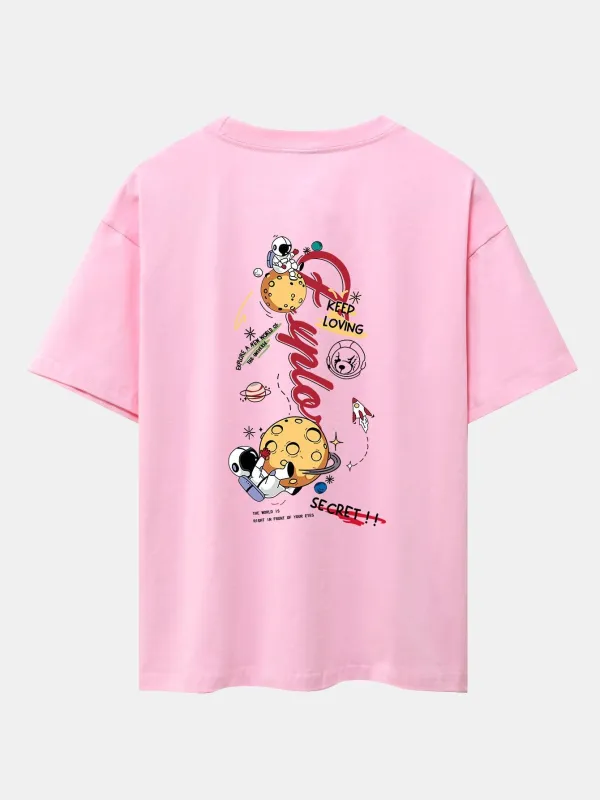 Planet Astronaut Print Drop Shoulder Oversize T-Shirt sold by Hoooyi