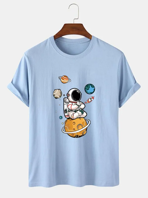 Planet Astronaut Print T-Shirt sold by Hoooyi