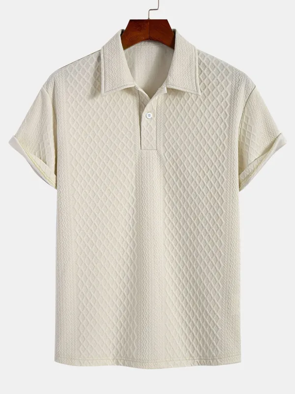 Rhombus Geometric Jacquard Polo sold by Hoooyi