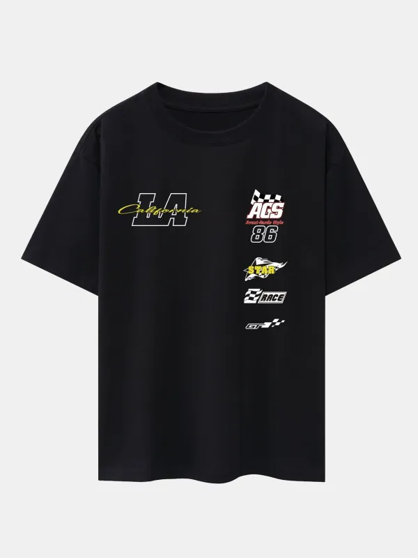 LA Racing Slogan Print Drop Shoulder Oversize T-Shirt sold by Hoooyi