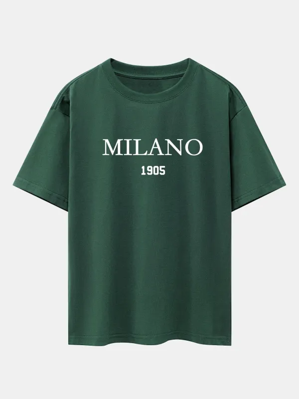 Milano Slogan Print Drop Shoulder Oversize T-Shirt sold by Hoooyi