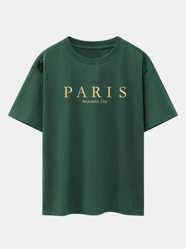 Paris Slogan Print Drop Shoulder Oversize T-Shirt sold by Hoooyi