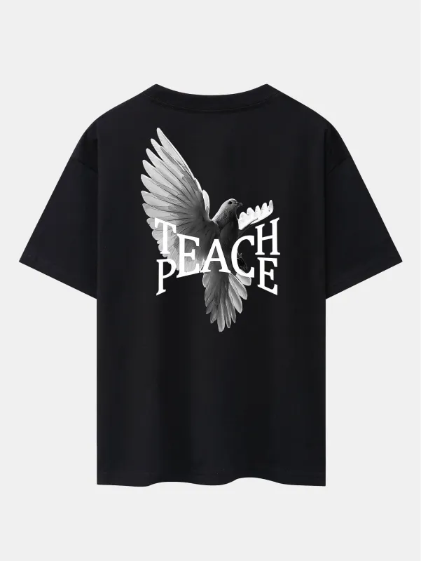 Pigeon Slogan Back Print Drop Shoulder Oversize T-Shirt sold by Hoooyi